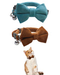 Plush Bow Tie Breakaway Cat Collar with Bells 2 Pack - Stylish Design fits Boy Cats and Girl Cats Adjustable 7.5-12.6 inches (Blue & Brown)